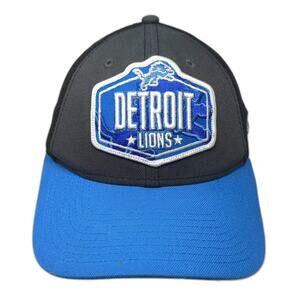 Detroit Lions NFL New Era 39THIRTY Black Blue Mesh Back Stretch Fit Hat Size M